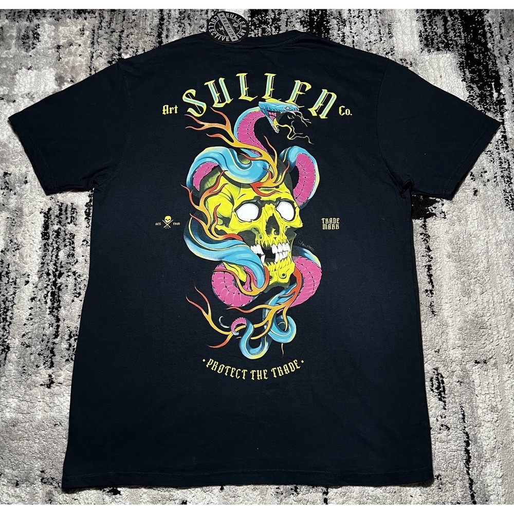 Sullen Shirt Men Size Large Art Collective Serpent Skull Tattoo Navy Blue NEW